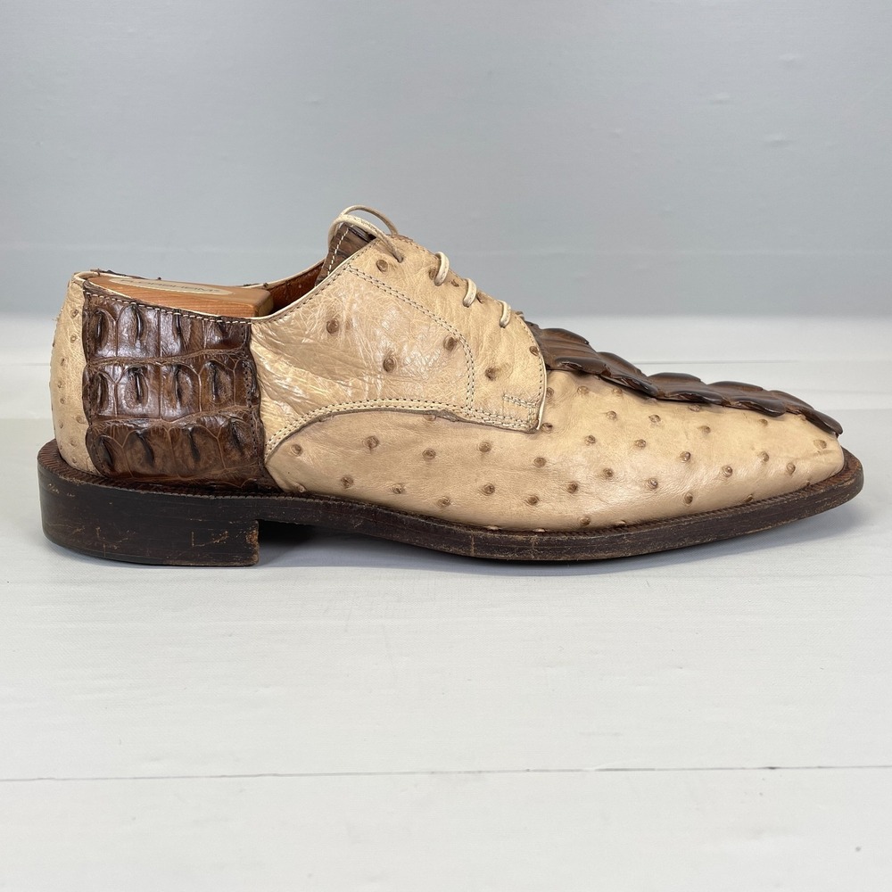 Matteo & Massimo Ostrich Oxford Dress Shoes Mens Size 9.5 Beige Leather Croc